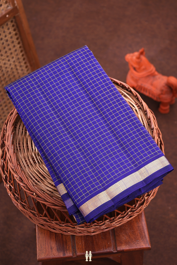 Kanchipuram Silk Saree In Royal Blue With Checks Design