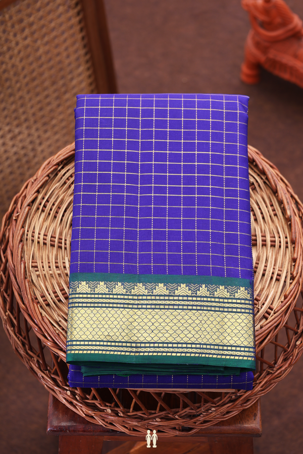 Kanchipuram Silk Saree In Royal Blue With Checks Design