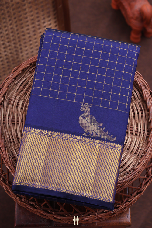 Kanchipuram Silk Saree In Royal Blue With Checks Design