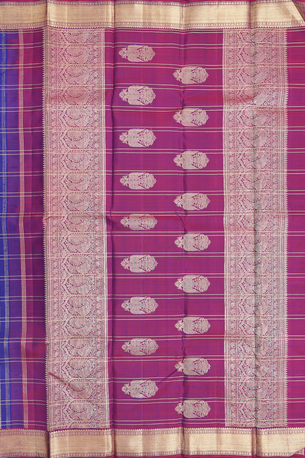 Kanchipuram Silk Saree In Royal Blue With Checks Design