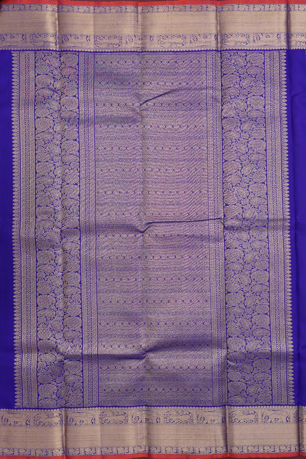 Kanchipuram Silk Saree In Royal Blue With Checks Design