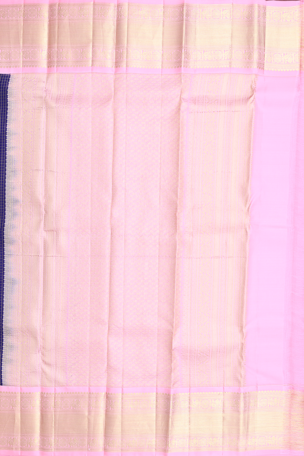 Kanchipuram Silk Saree In Royal Blue With Checks Design