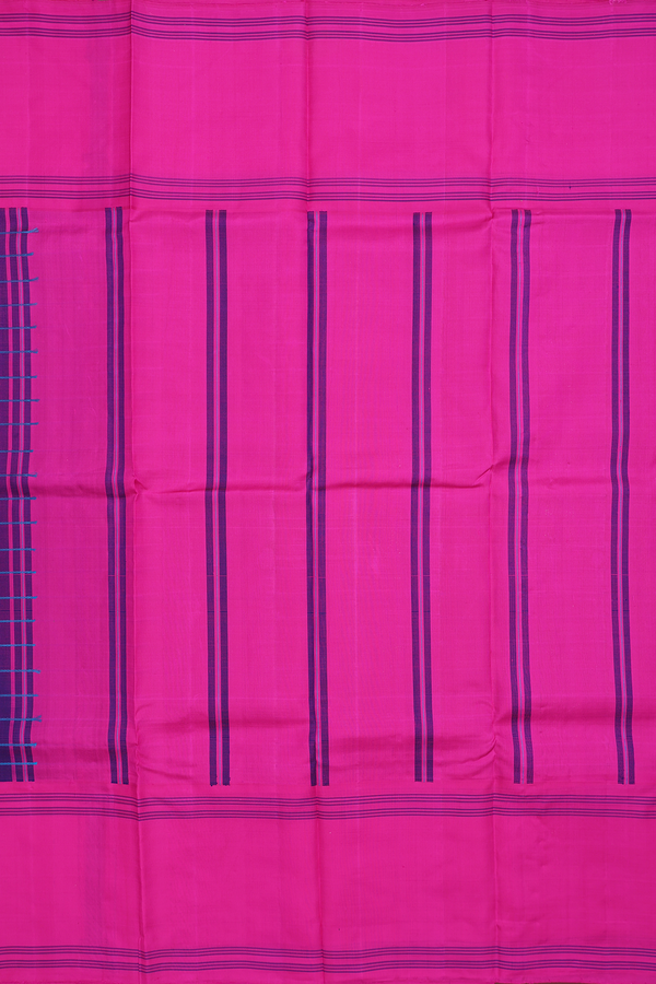 Kanchipuram Silk Saree In Royal Blue With Stripes Design