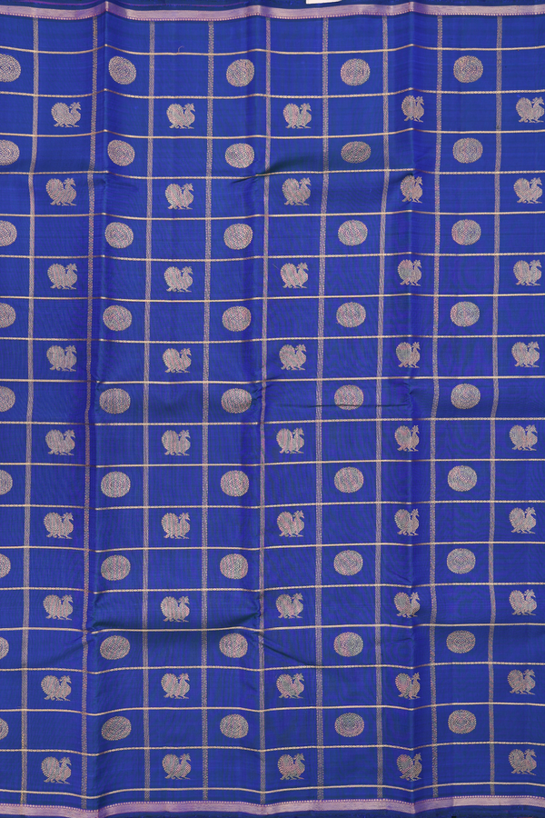 Kanchipuram Silk Saree In Royal Blue With Checks Design