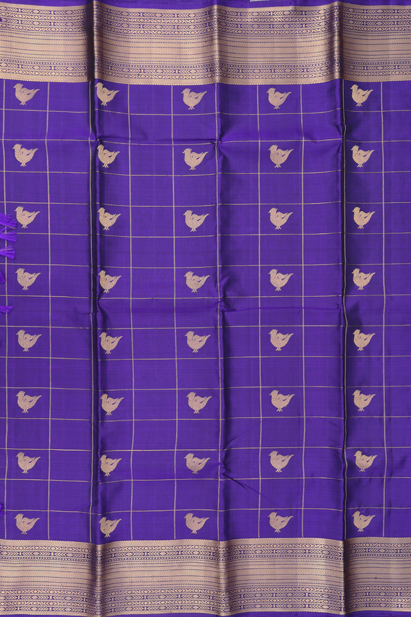 Kanchipuram Silk Saree In Royal Blue With Checks Design