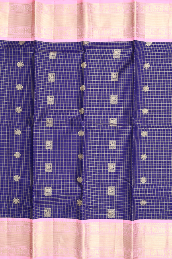 Kanchipuram Silk Saree In Royal Blue With Checks Design