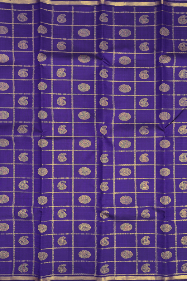 Kanchipuram Silk Saree In Royal Blue With Checks Design