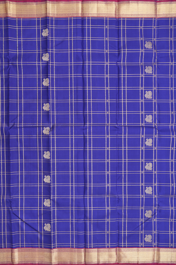 Kanchipuram Silk Saree In Royal Blue With Checks Design