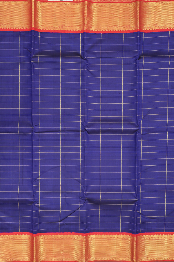 Kanchipuram Silk Saree In Royal Blue With Checks Design