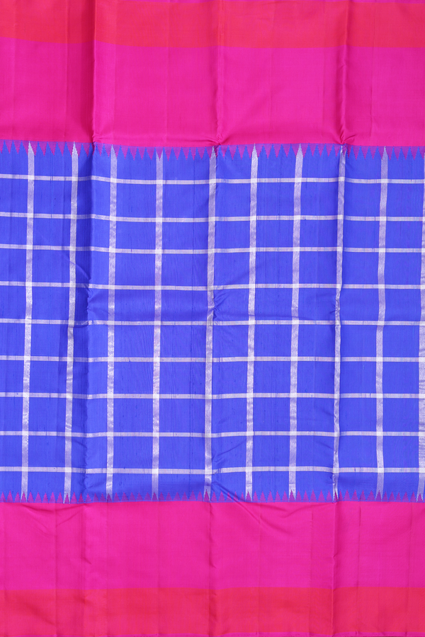 Kanchipuram Silk Saree In Royal Blue With Checks Design