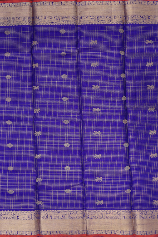 Kanchipuram Silk Saree In Royal Blue With Checks Design