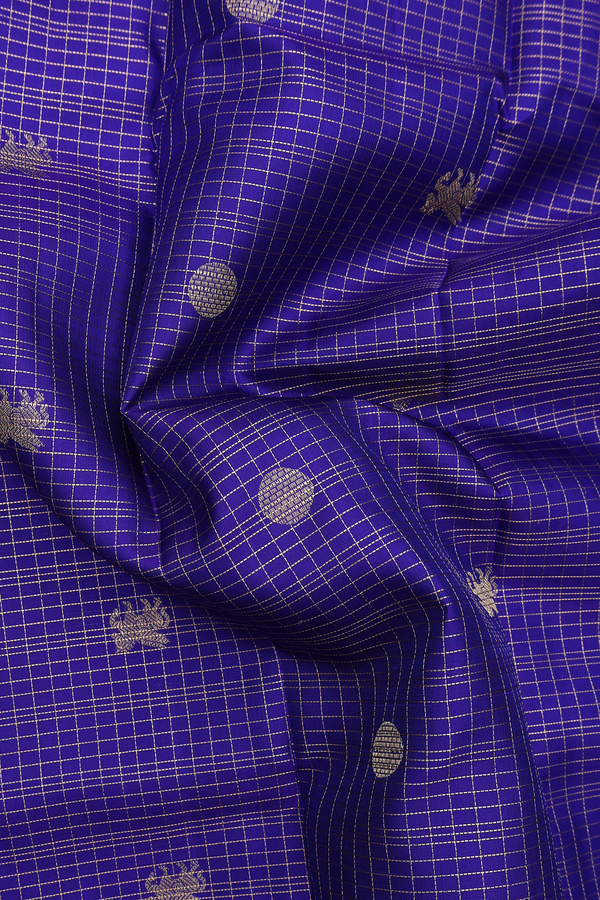 Kanchipuram Silk Saree In Royal Blue With Checks Design