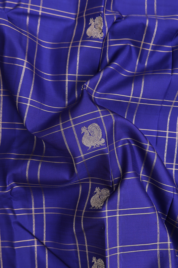Kanchipuram Silk Saree In Royal Blue With Checks Design