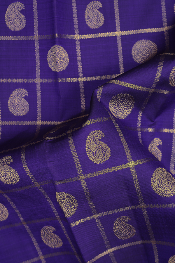 Kanchipuram Silk Saree In Royal Blue With Checks Design