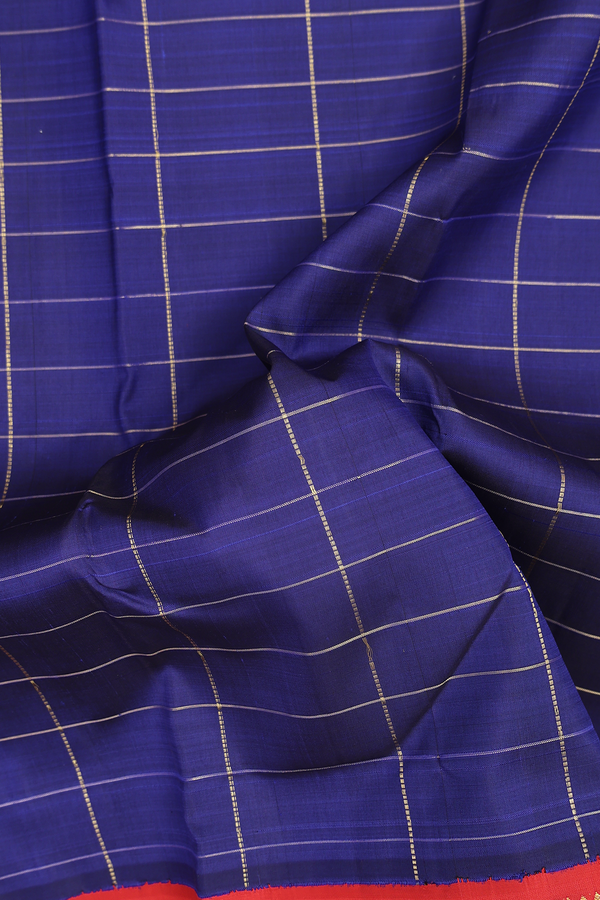 Kanchipuram Silk Saree In Royal Blue With Checks Design