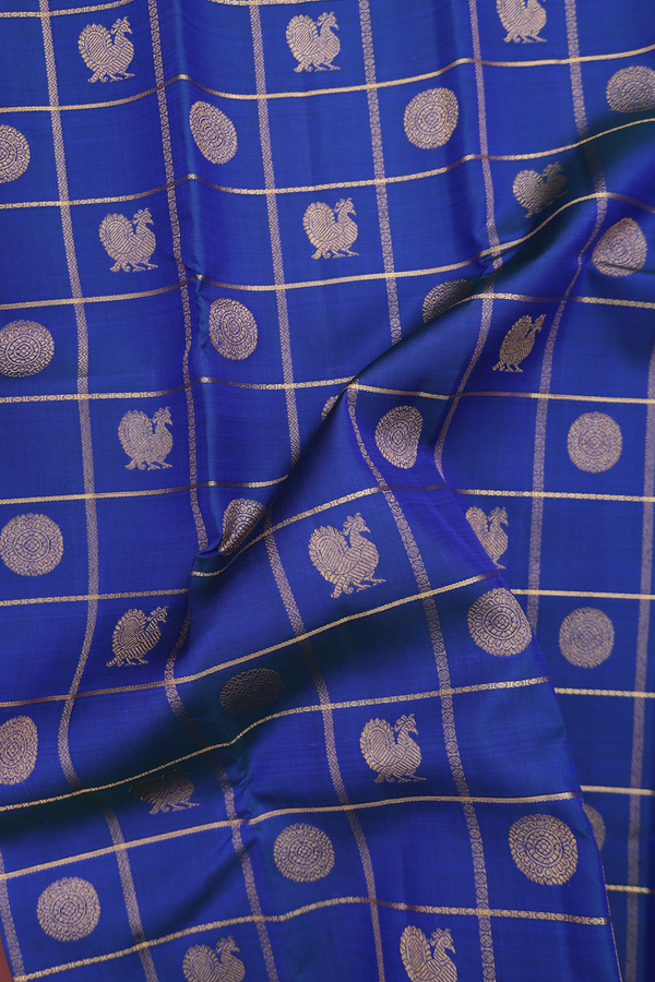 Kanchipuram Silk Saree In Royal Blue With Checks Design
