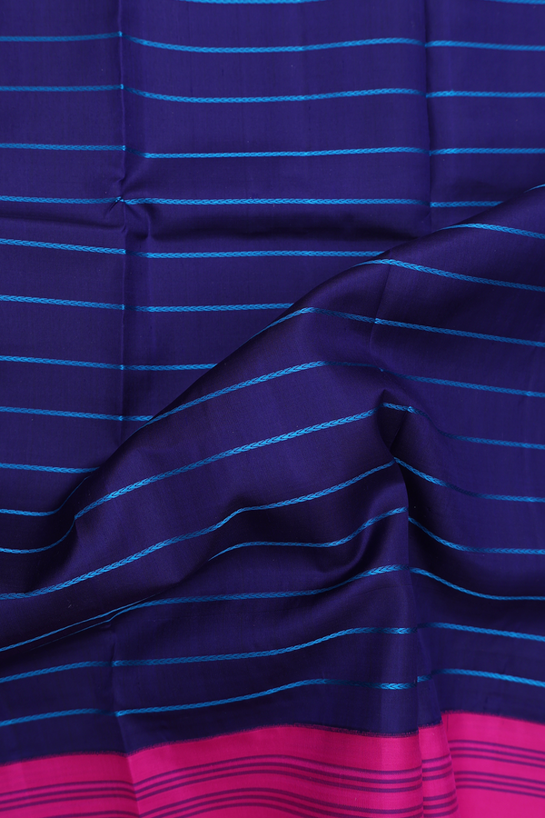 Kanchipuram Silk Saree In Royal Blue With Stripes Design