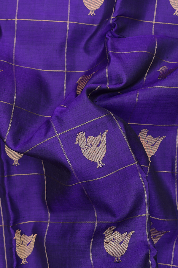 Kanchipuram Silk Saree In Royal Blue With Checks Design