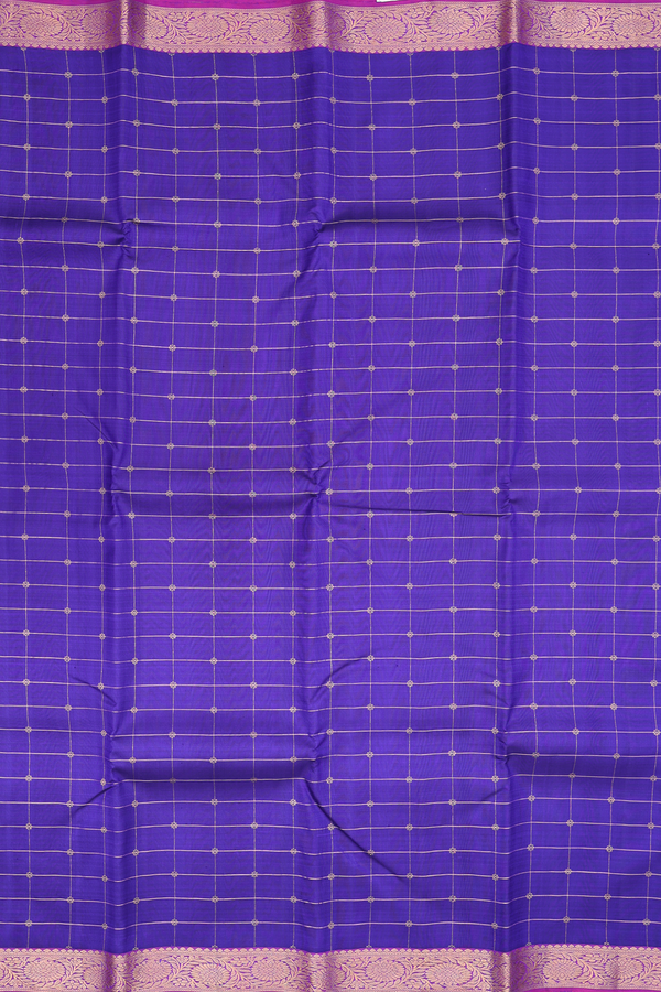 Kanchipuram Silk Saree In Royal Blue With Checks Design