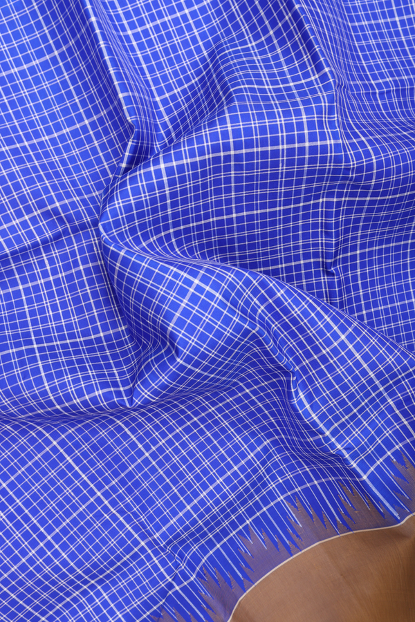 Kanchipuram Silk Saree In Royal Blue With Checks Design