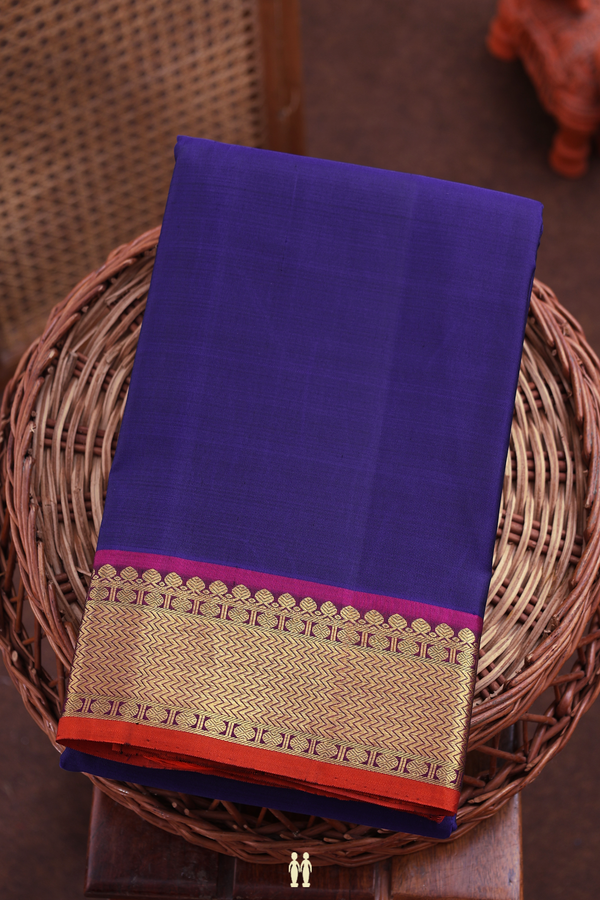 Kanchipuram Silk Saree In Royal Blue With Chevron Border