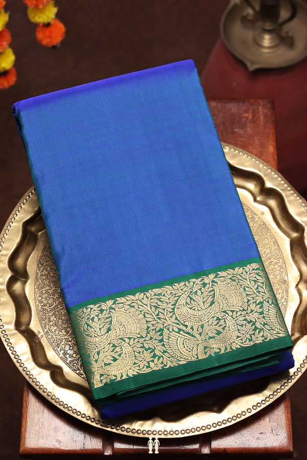 Kanchipuram Silk Saree In Royal Blue With Contrast Border