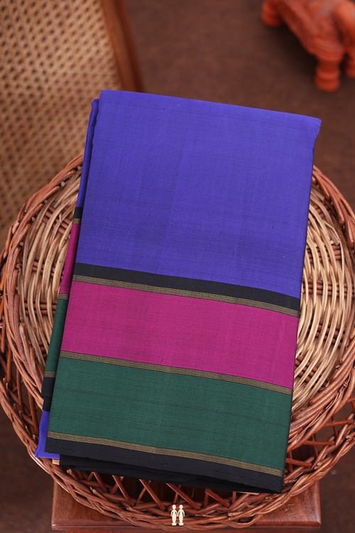 Kanchipuram Silk Saree In Royal Blue With Contrast Border