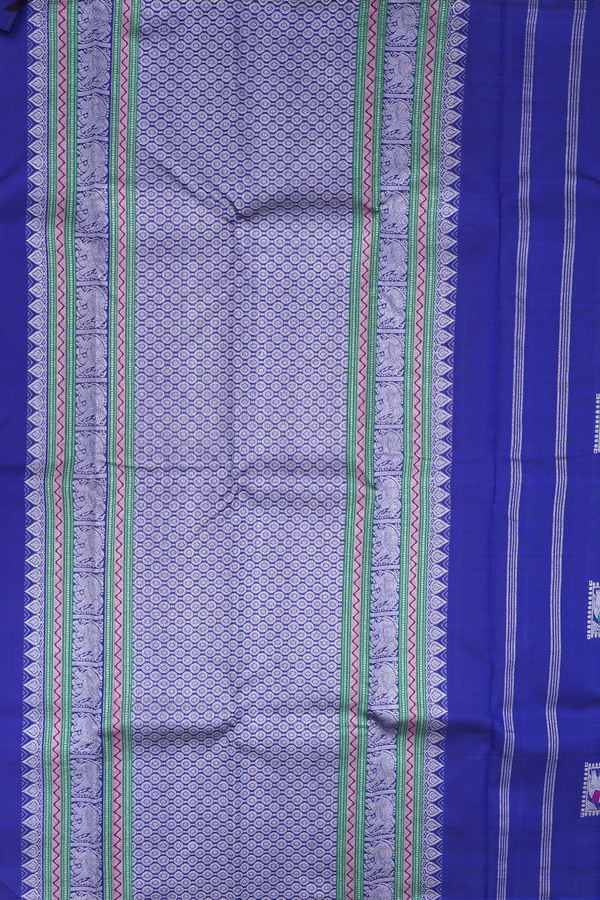 Kanchipuram Silk Saree In Royal Blue With Elephant Motifs