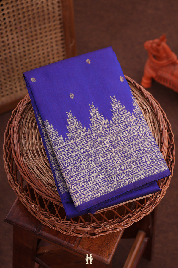 Kanchipuram Silk Saree In Royal Blue With Floral Buttas