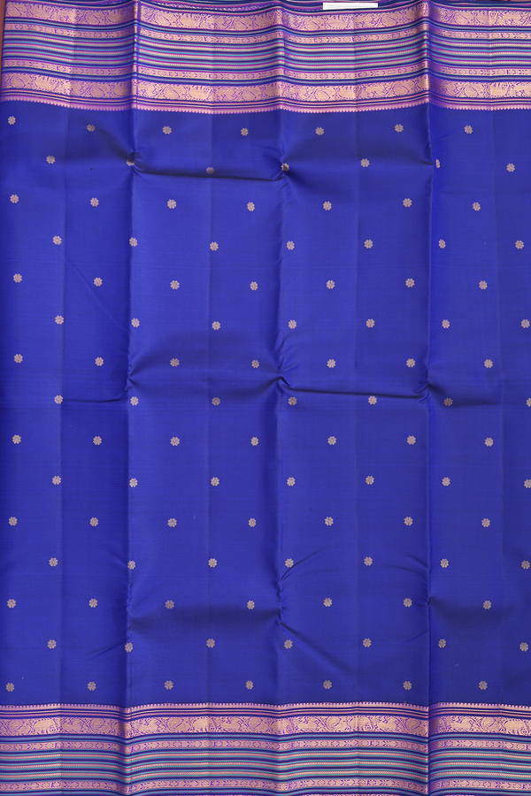 Kanchipuram Silk Saree In Royal Blue With Floral Buttas