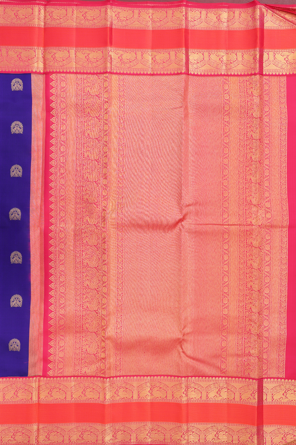 Kanchipuram Silk Saree In Royal Blue With Floral Buttas