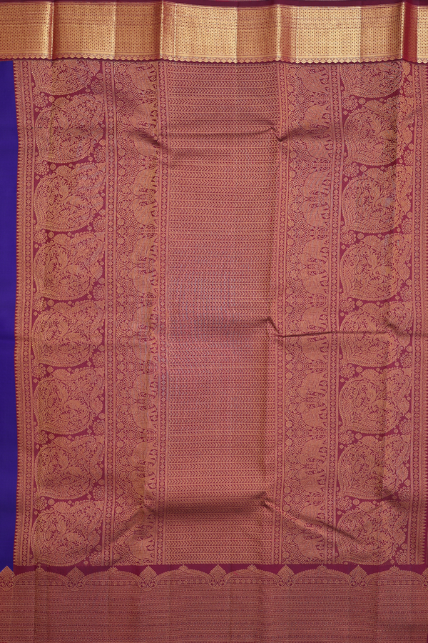 Kanchipuram Silk Saree In Royal Blue With Floral Buttas