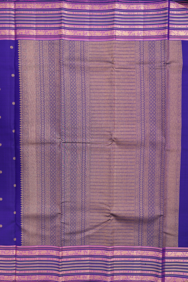 Kanchipuram Silk Saree In Royal Blue With Floral Buttas