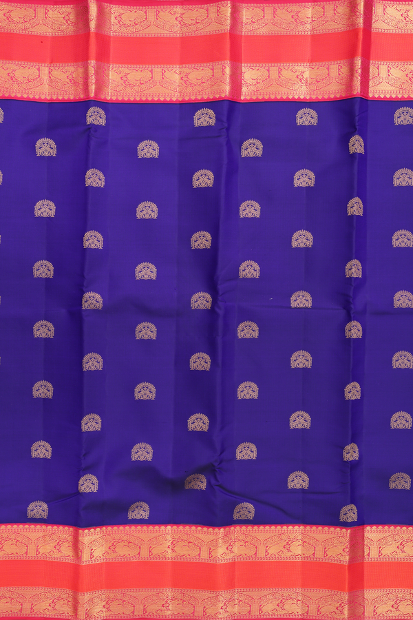 Kanchipuram Silk Saree In Royal Blue With Floral Buttas