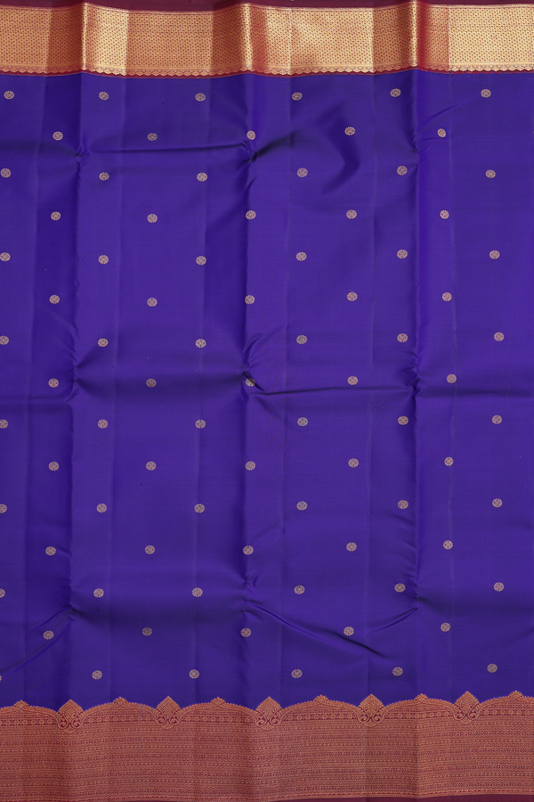 Kanchipuram Silk Saree In Royal Blue With Floral Buttas