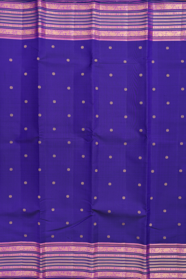 Kanchipuram Silk Saree In Royal Blue With Floral Buttas