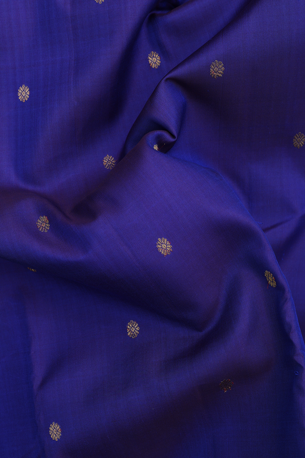 Kanchipuram Silk Saree In Royal Blue With Floral Buttas