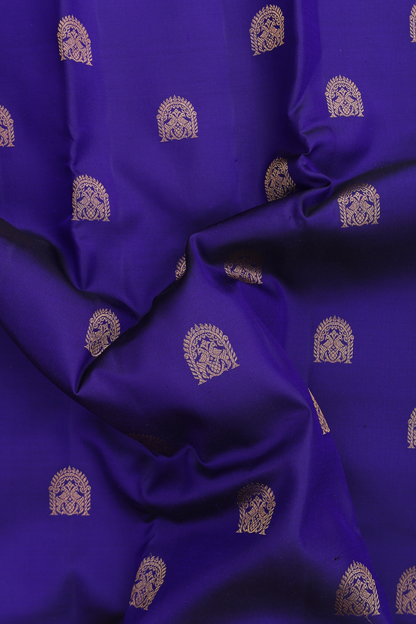 Kanchipuram Silk Saree In Royal Blue With Floral Buttas