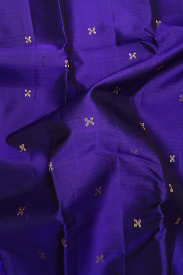 Kanchipuram Silk Saree In Royal Blue With Floral Buttas