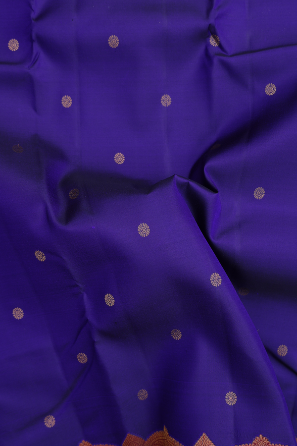 Kanchipuram Silk Saree In Royal Blue With Floral Buttas