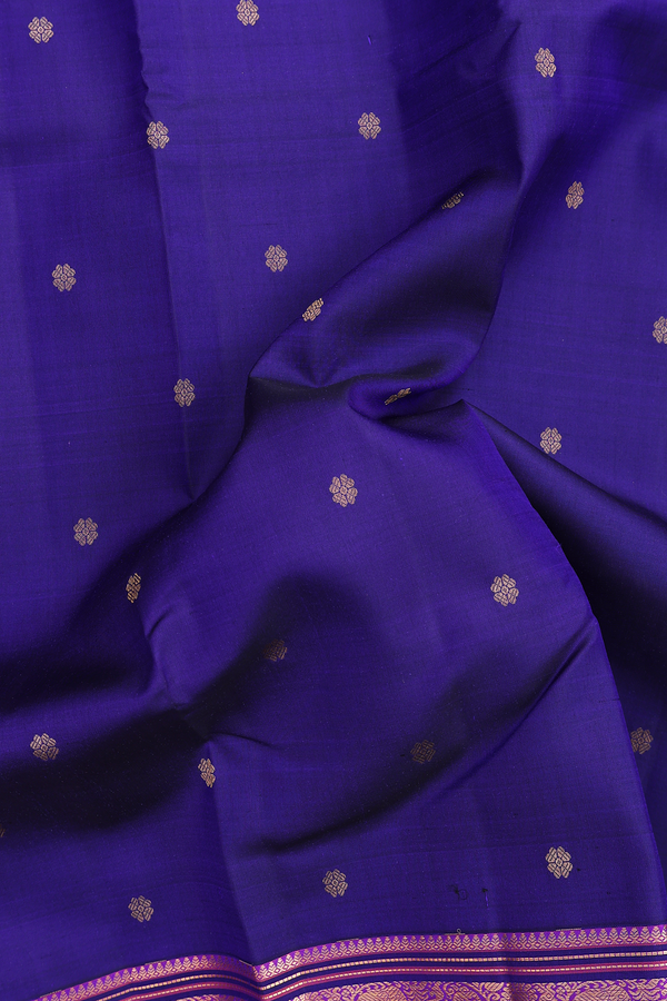 Kanchipuram Silk Saree In Royal Blue With Floral Buttas