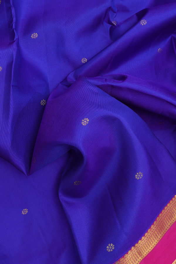 Kanchipuram Silk Saree In Royal Blue With Floral Buttis