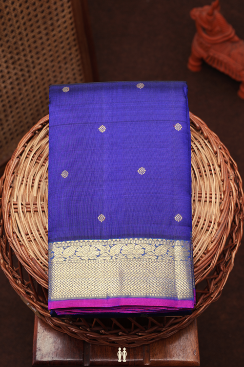 Kanchipuram Silk Saree In Royal Blue With Floral Buttis