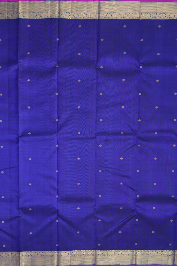 Kanchipuram Silk Saree In Royal Blue With Floral Buttis