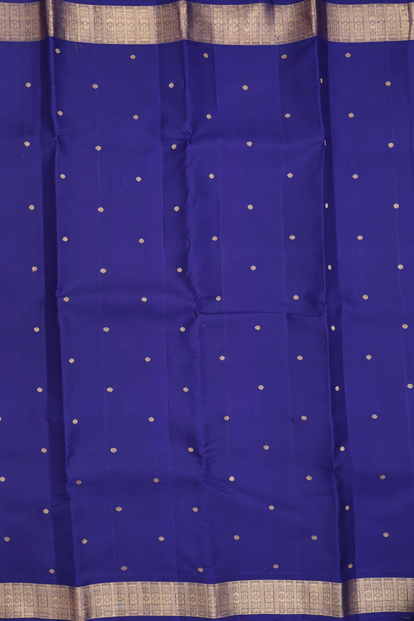 Kanchipuram Silk Saree In Royal Blue With Floral Buttis