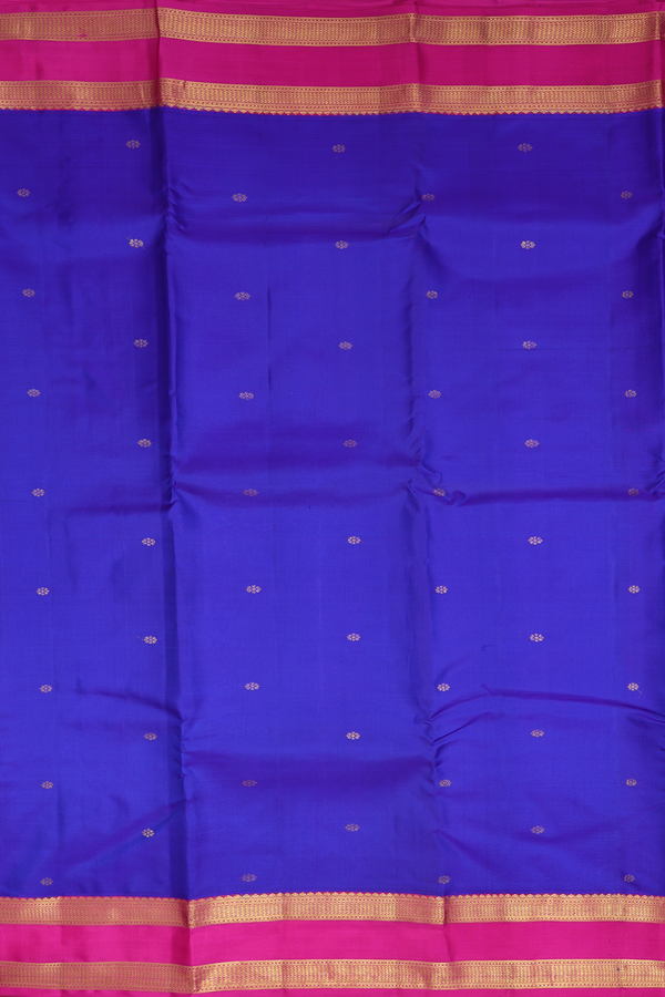Kanchipuram Silk Saree In Royal Blue With Floral Buttis
