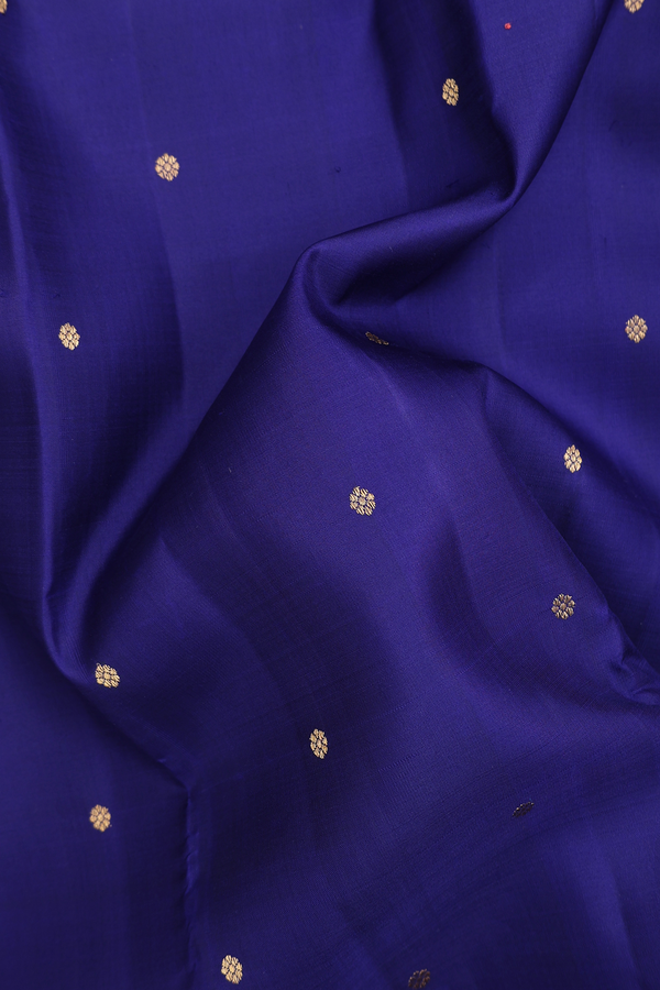 Kanchipuram Silk Saree In Royal Blue With Floral Buttis