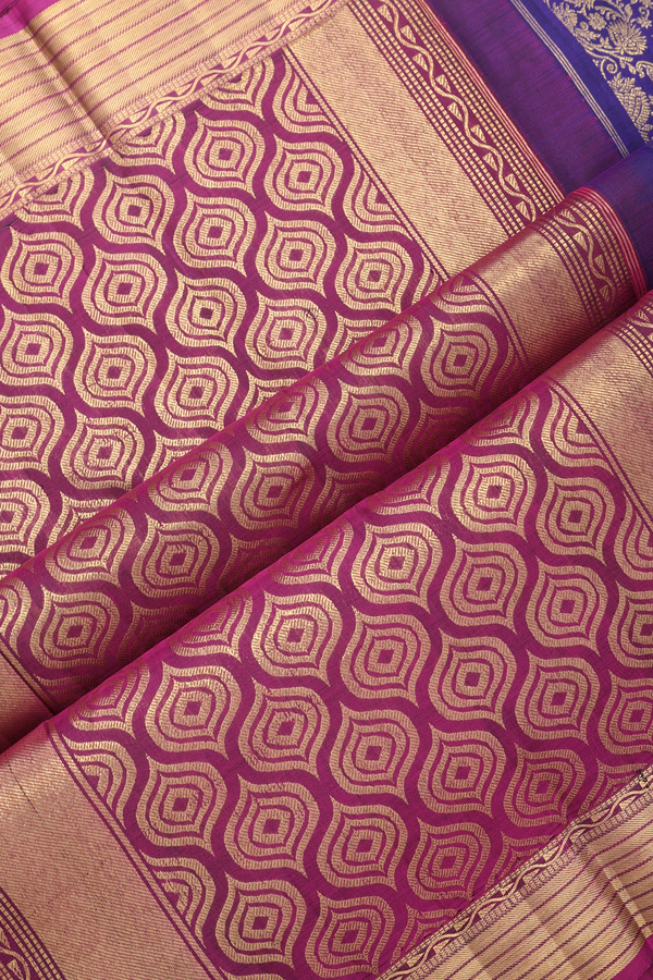 Kanchipuram Silk Saree In Royal Blue With Floral Design