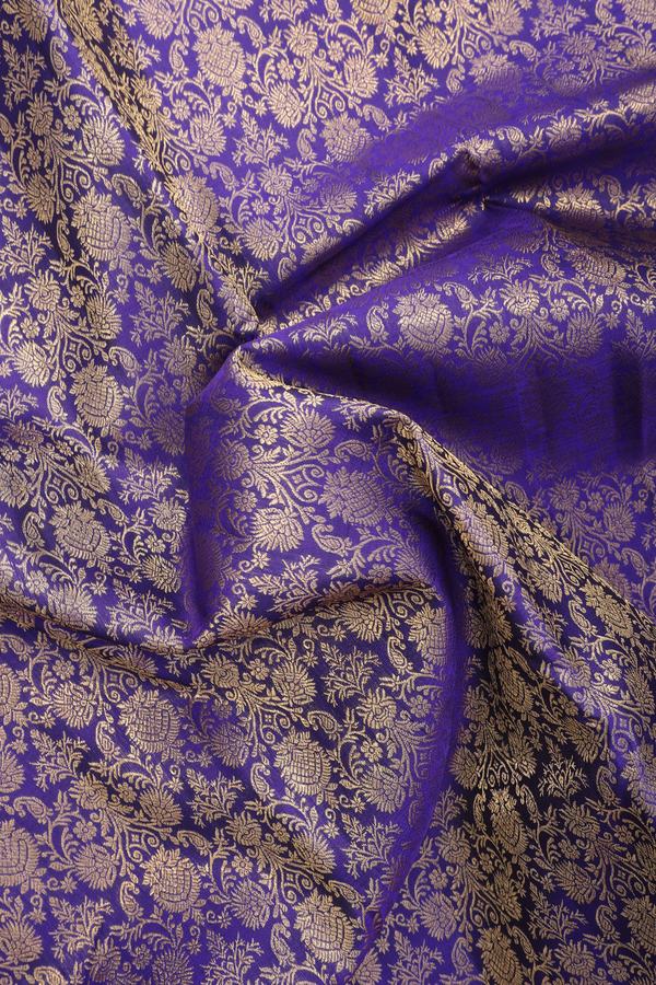 Kanchipuram Silk Saree In Royal Blue With Floral Design