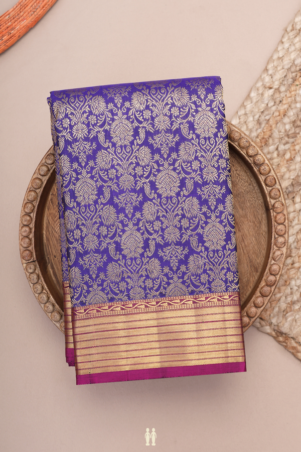Kanchipuram Silk Saree In Royal Blue With Floral Design